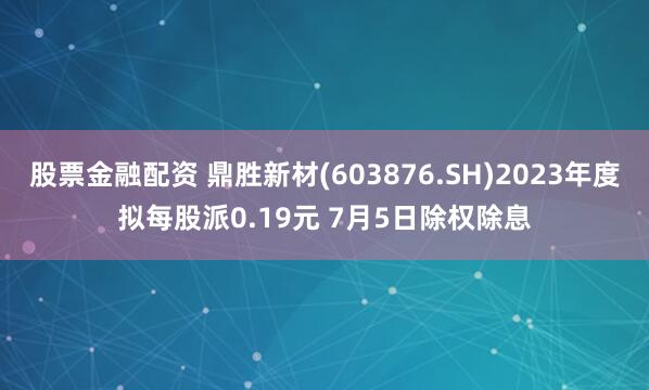 股票金融配资 鼎胜新材(603876.SH)2023年度拟每股派0.19元 7月5日除权除息